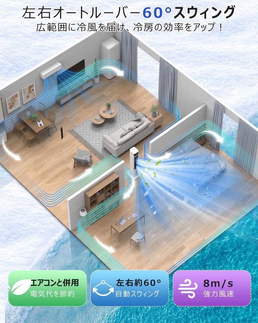 冷風機 4L水タンク 3WAYモード タワー型 ホワイト