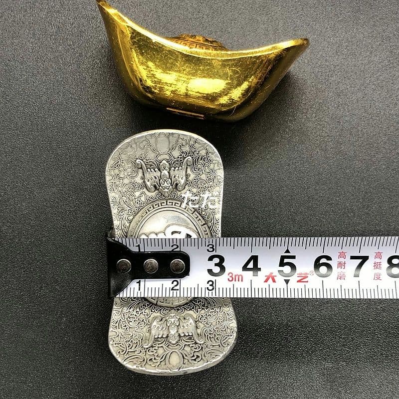 五福臨門金錠 福字金銀錠2枚 文鎮 茶道具 銅製品 装飾品 現代工芸品 置物