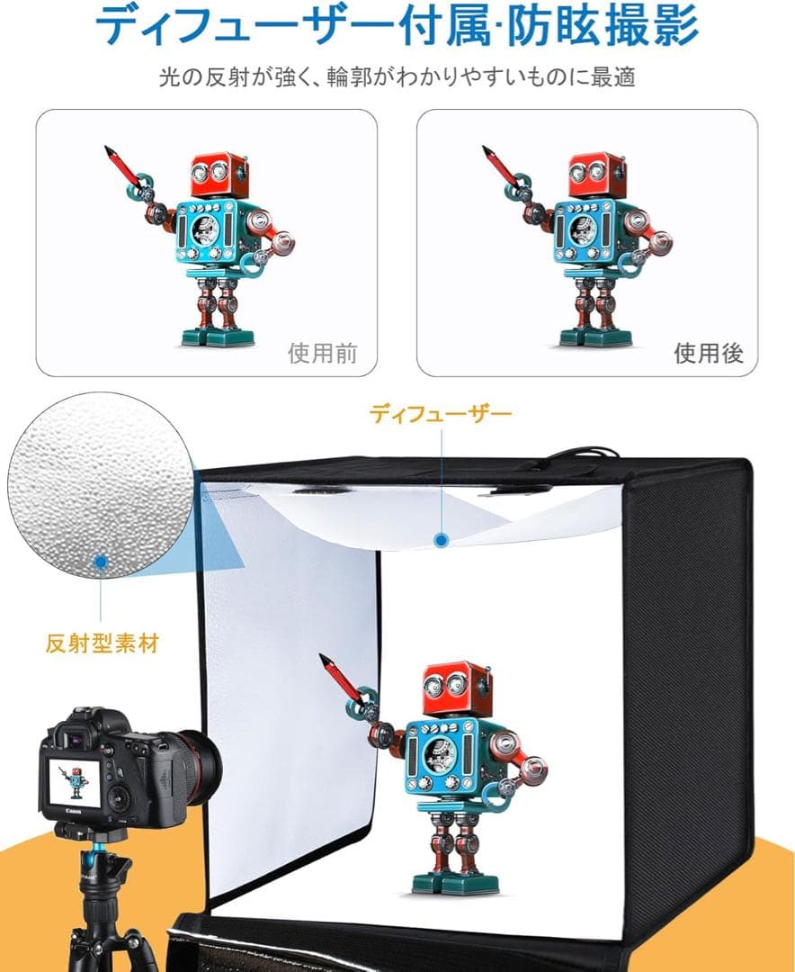 PULUZ 撮影ボックス60×60×60cm撮影ブース 折り畳み式簡易スタジオ