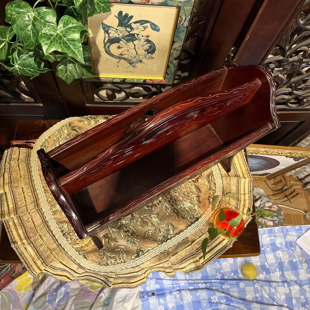 Sale 伝統工芸　日光彫り　咲き誇る花のマガジンラック