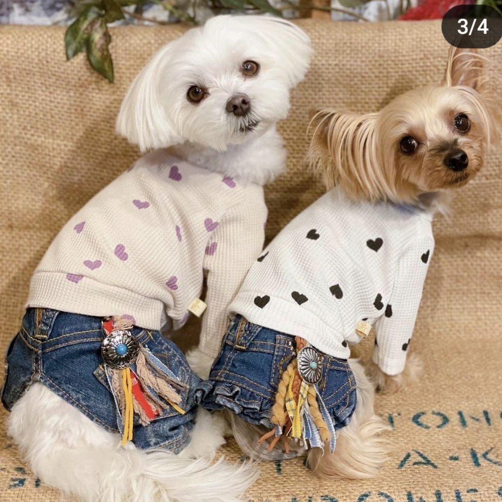 ハートワッフルロンT＆ハート刺繍PTasknowasdewanアズノゥアズデワン