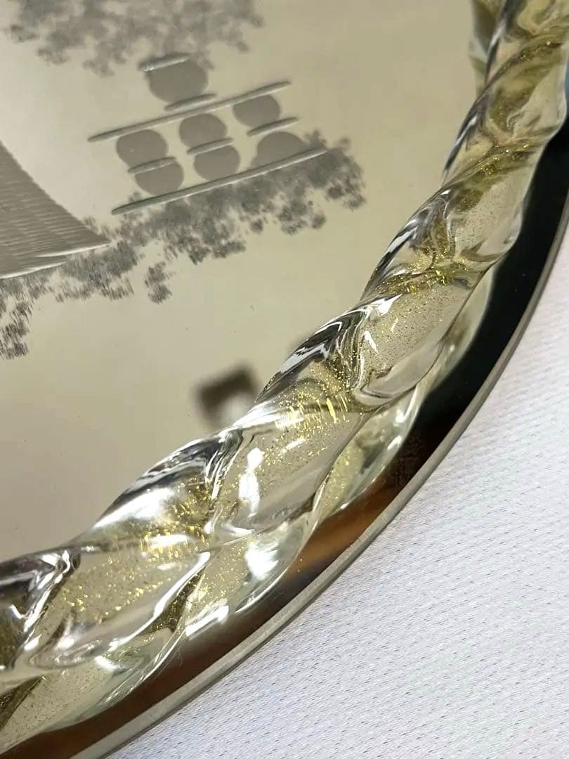【美品】ベネチアンガラス ミラートレイ 持ち手付き アンティーク調