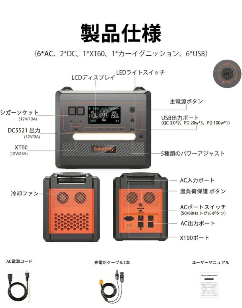ひ*る様 SolarPlay ポータブル電源 2300Wh 14ポート