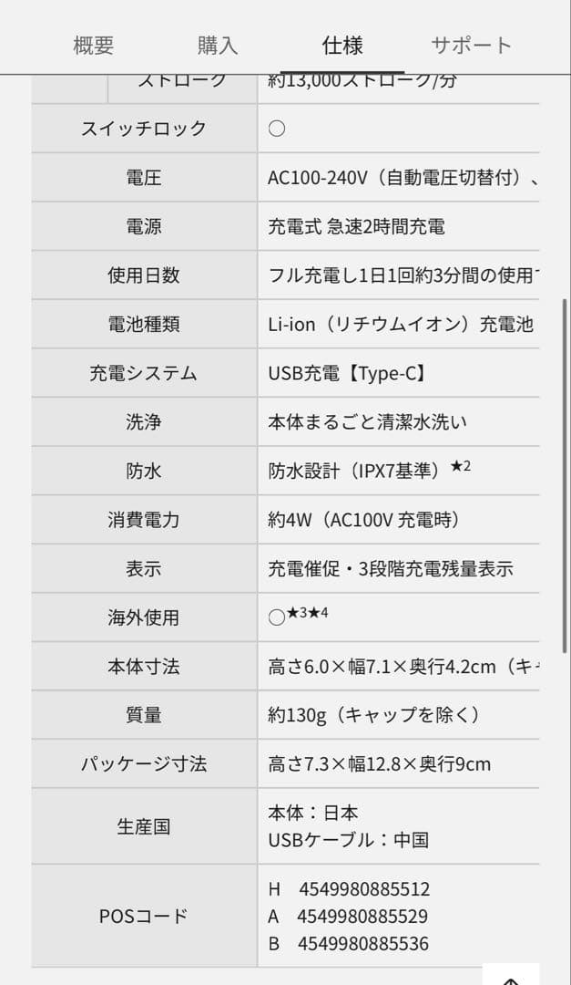 Panasonic Lamdash Palm-in Lite メンズシェーバー