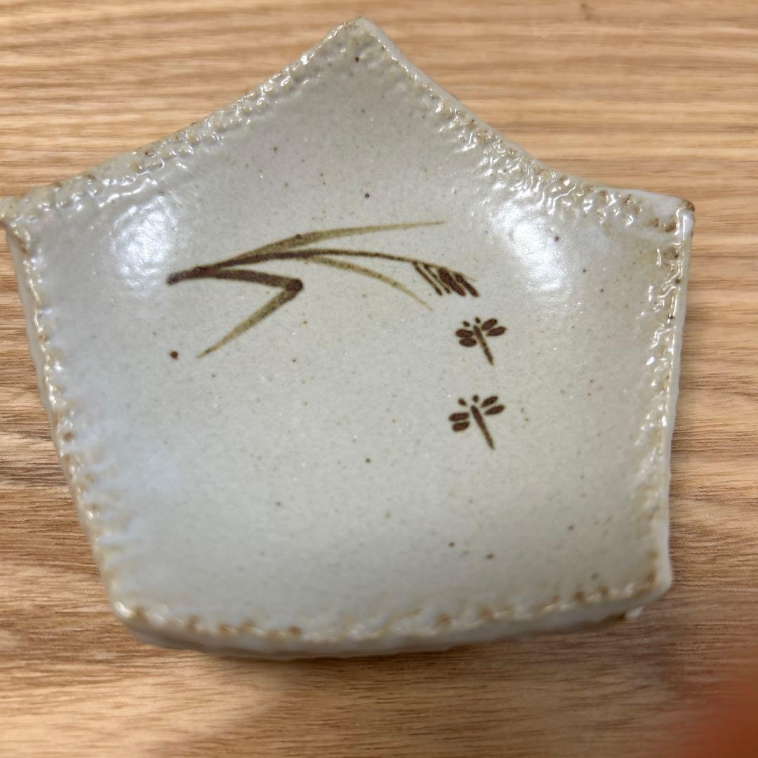 作家　陶芸作家　灰釉　小皿　５枚　豆皿　五角皿　工芸品