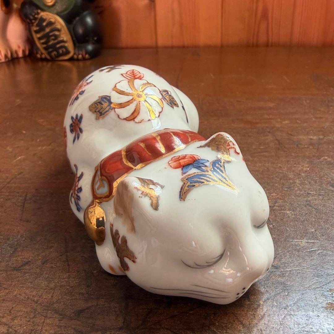 レトロ◇伊万里◇眠り猫◇陶器製◇約13㎝◇ねむり猫