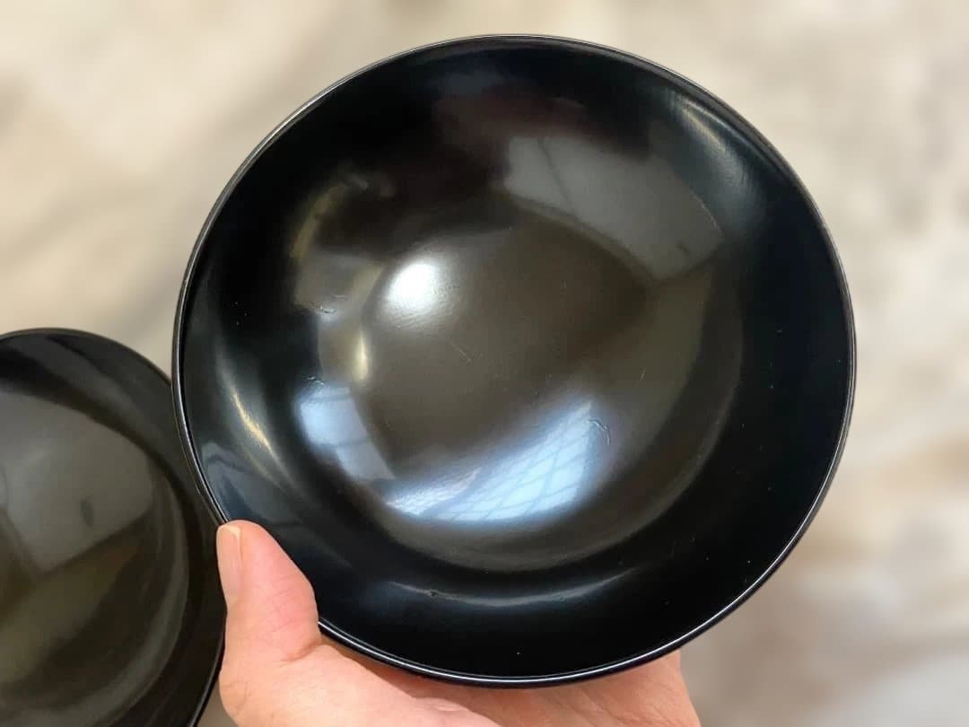 輪島塗 黒塗 菊詰沈金花蒔絵 蓋付椀 2客 / 懐石椀・蒔絵椀・雑煮椀