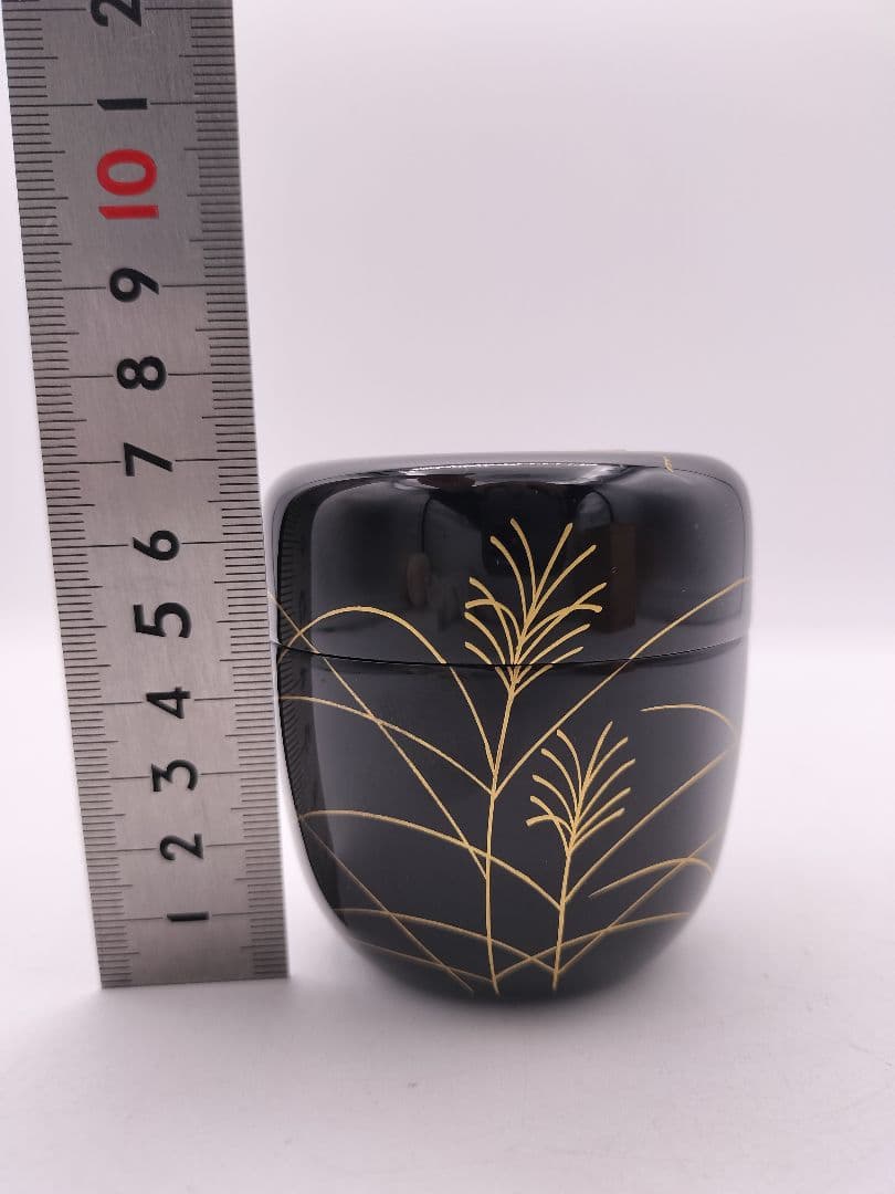 c592 中棗 黒 鈴虫青貝入 中村湖彩 木箱 茶道具 古物