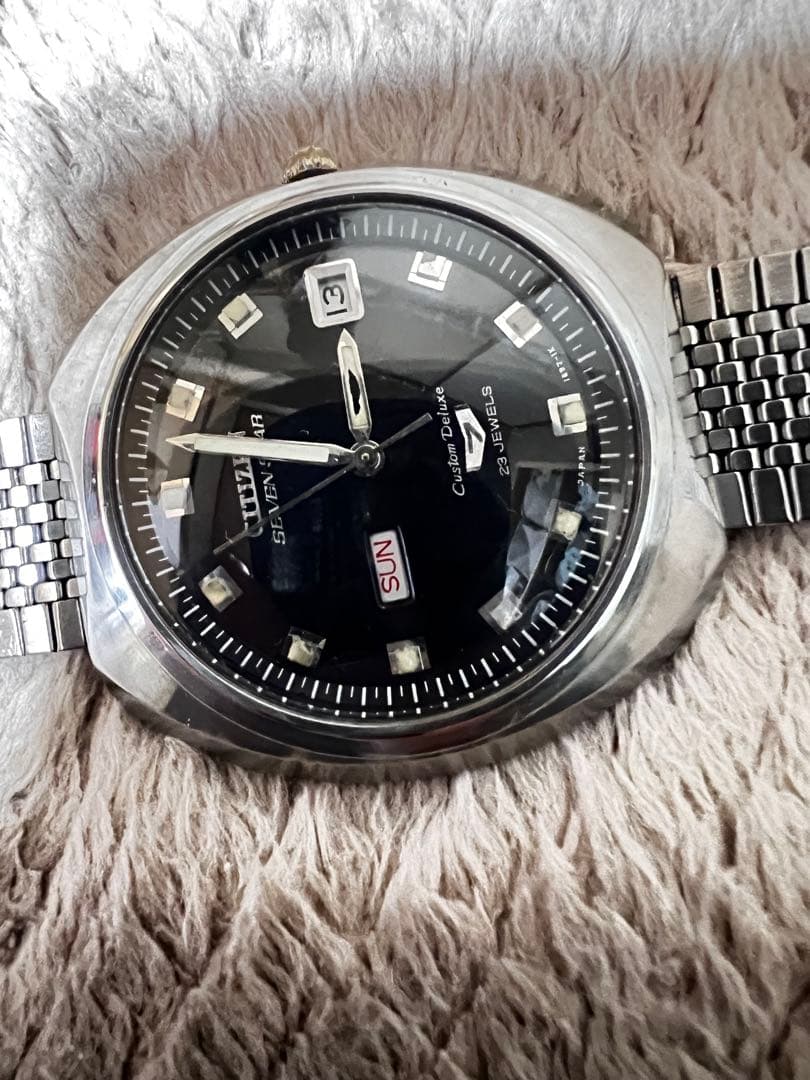 美品稼働1969年代物　希少ビンテージ時計ブラック　　　　　custom7