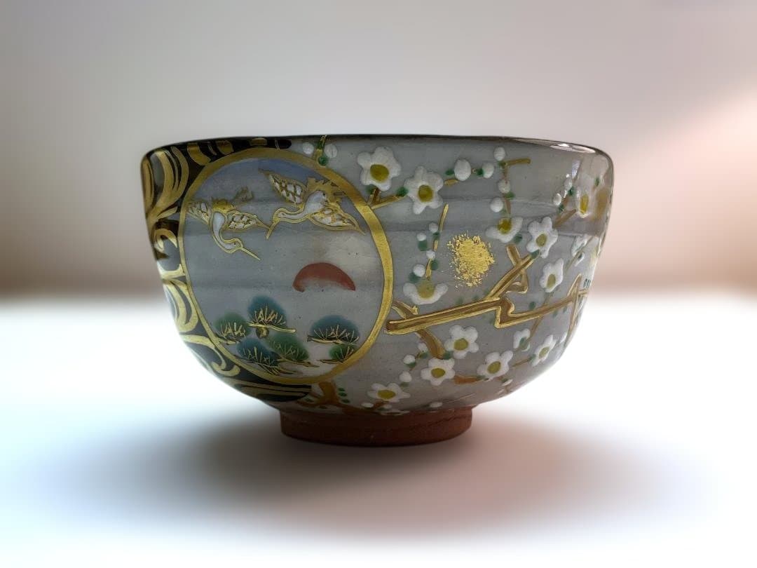 京焼の茶碗 木製箱入り　宮川香雪作　琳派模様　茶道具　美品