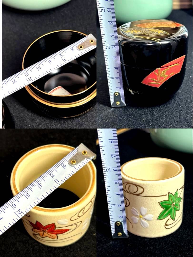 茶道具　未使用 短冊箱 焼桐製お点前揃付未使用 靖桐　飛び青磁 松樂与平 在銘