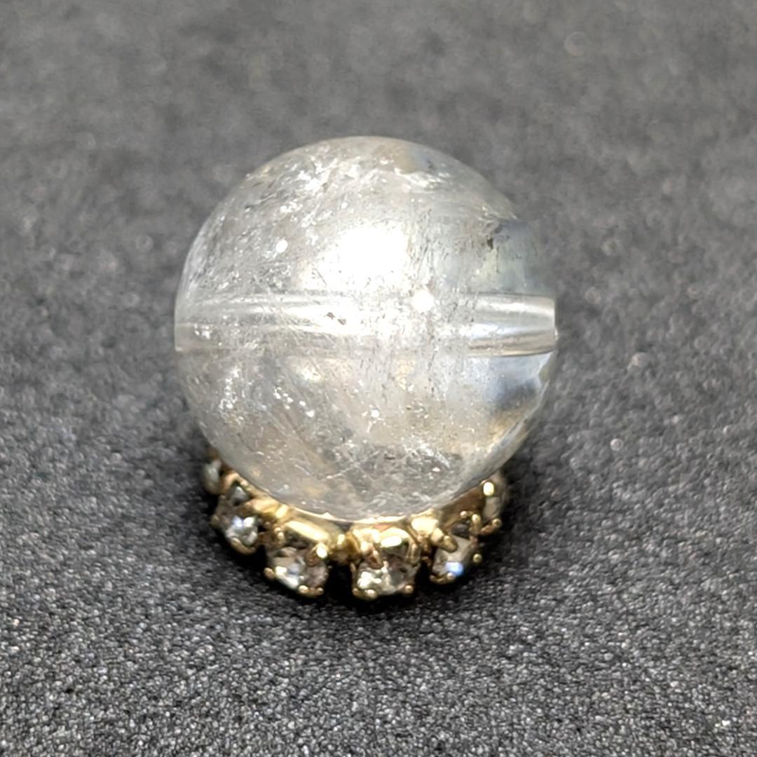 【白銀のブルッカイト】プラチナルチルクォーツ 一点物 9ミリ 粒売り 貫通穴あり