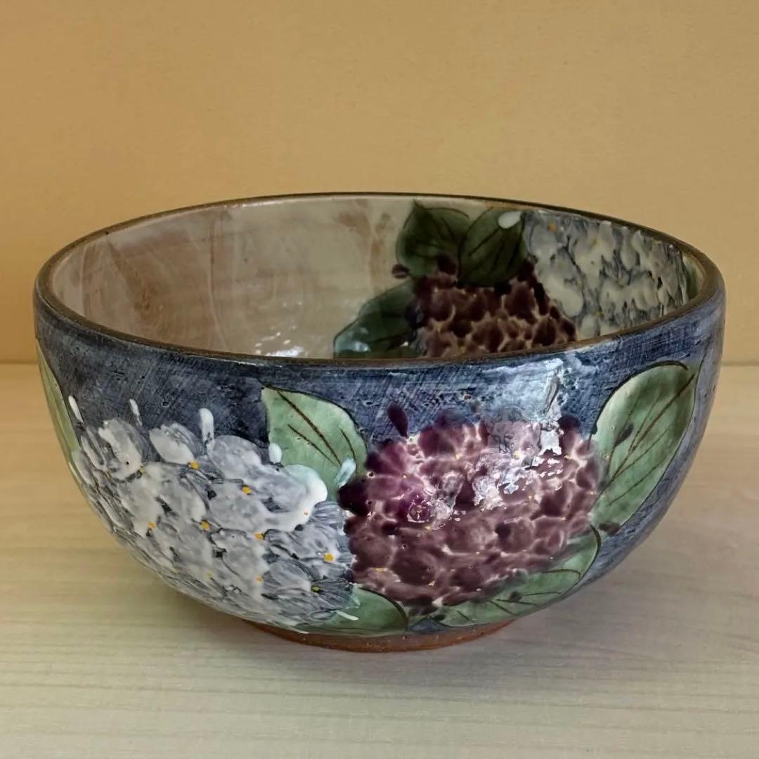 京焼 陶葊 土渕 陶あん窯 大鉢 色絵付け 紫陽花柄 直径約21cm 1個