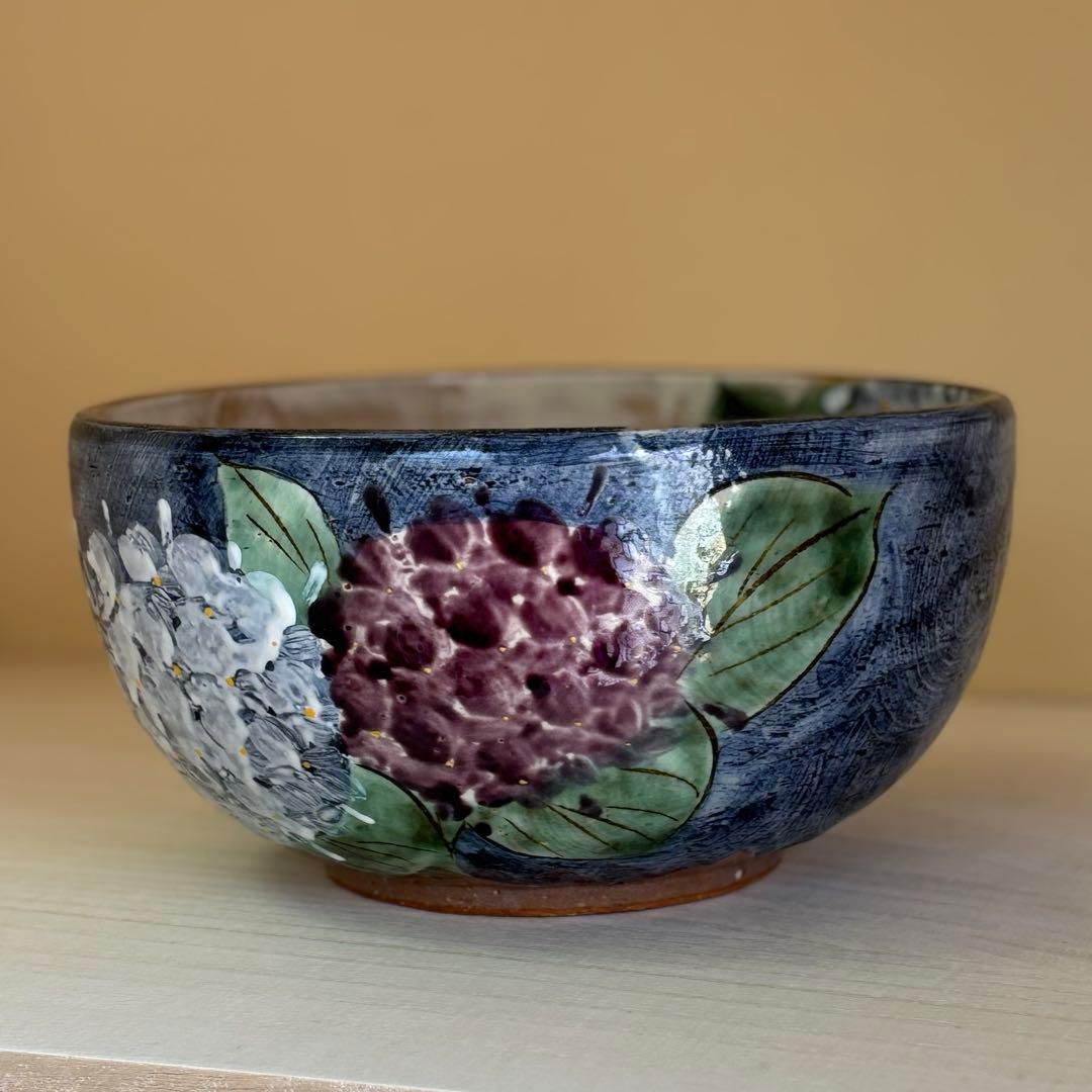 京焼 陶葊 土渕 陶あん窯 大鉢 色絵付け 紫陽花柄 直径約21cm 1個