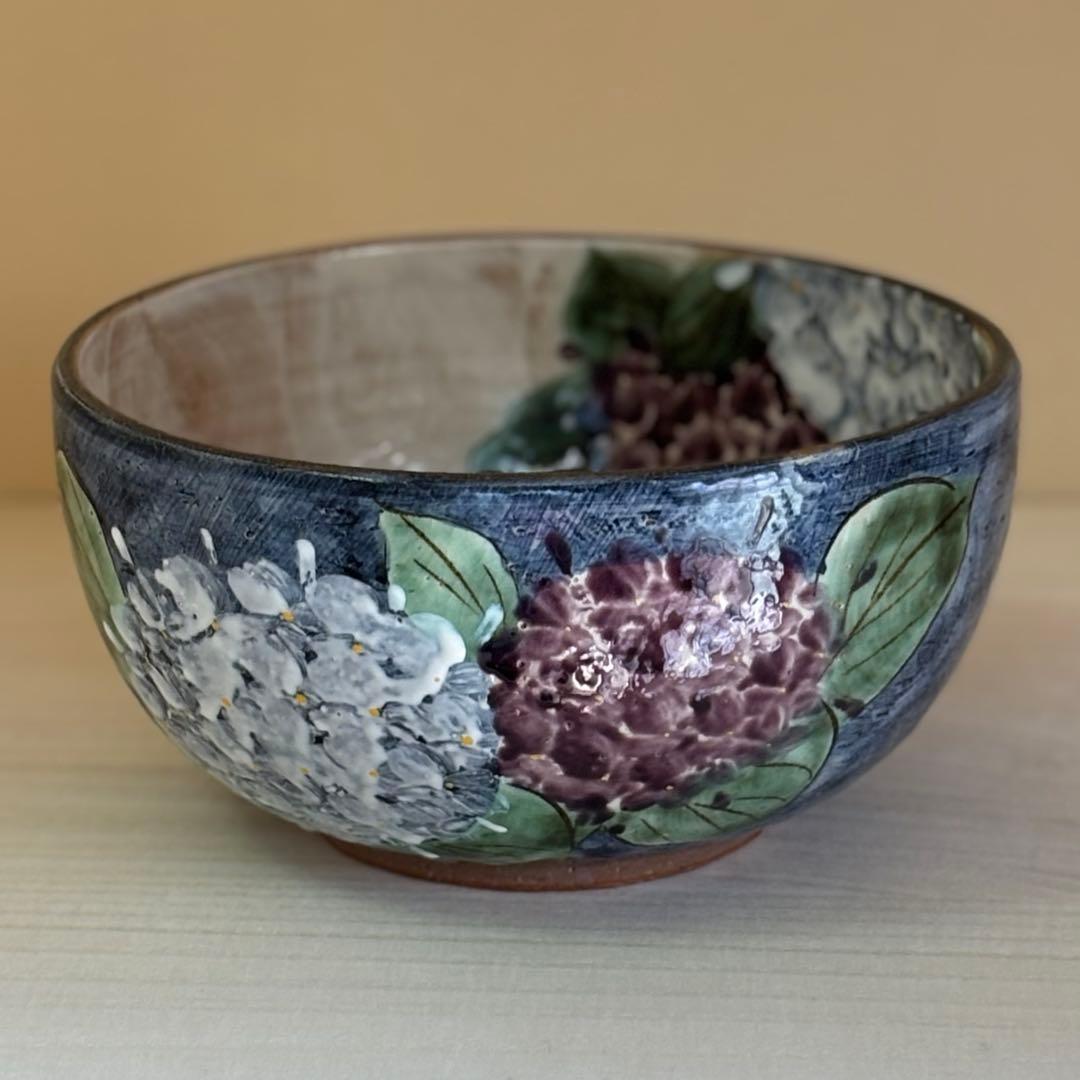 京焼 陶葊 土渕 陶あん窯 大鉢 色絵付け 紫陽花柄 直径約21cm 1個