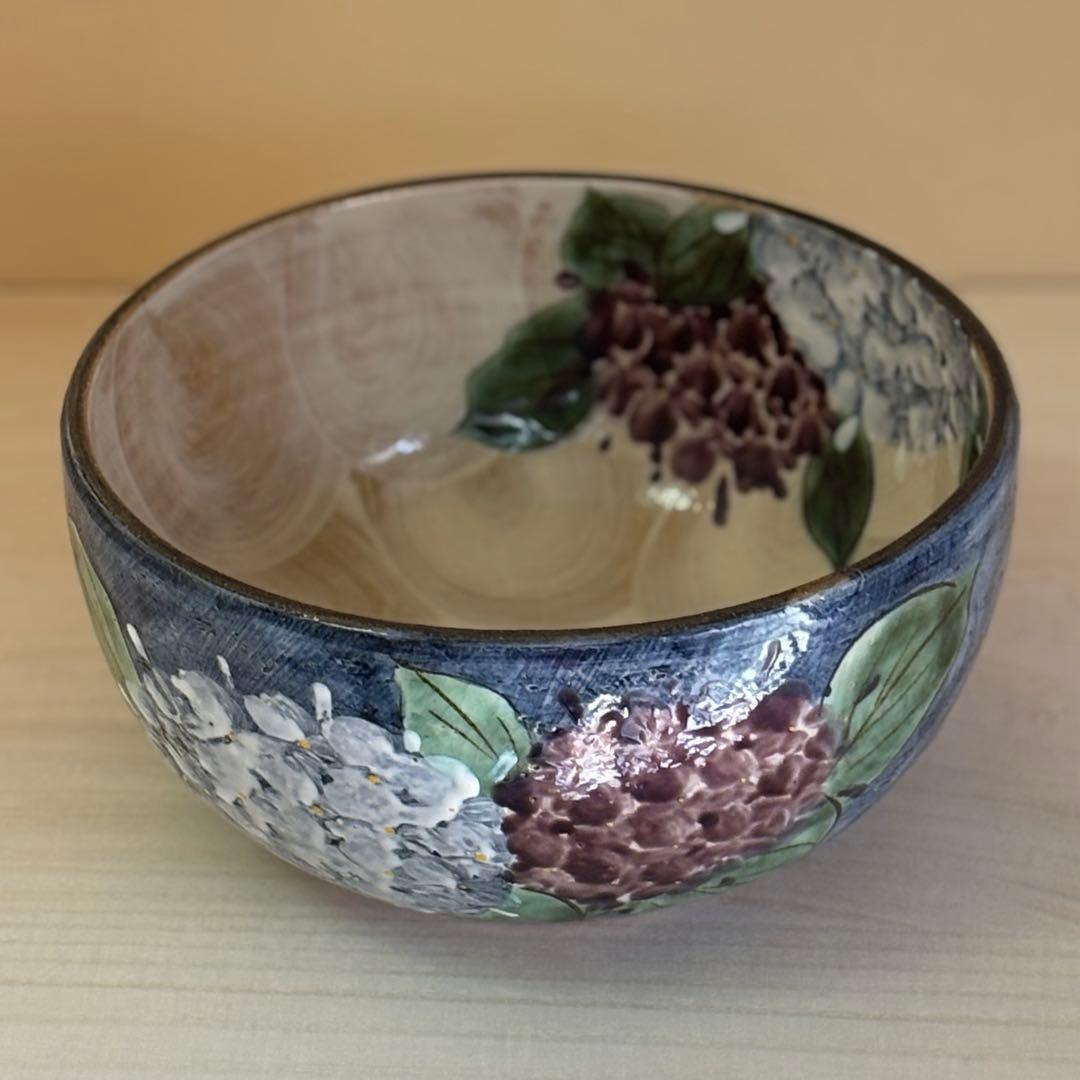 京焼 陶葊 土渕 陶あん窯 大鉢 色絵付け 紫陽花柄 直径約21cm 1個