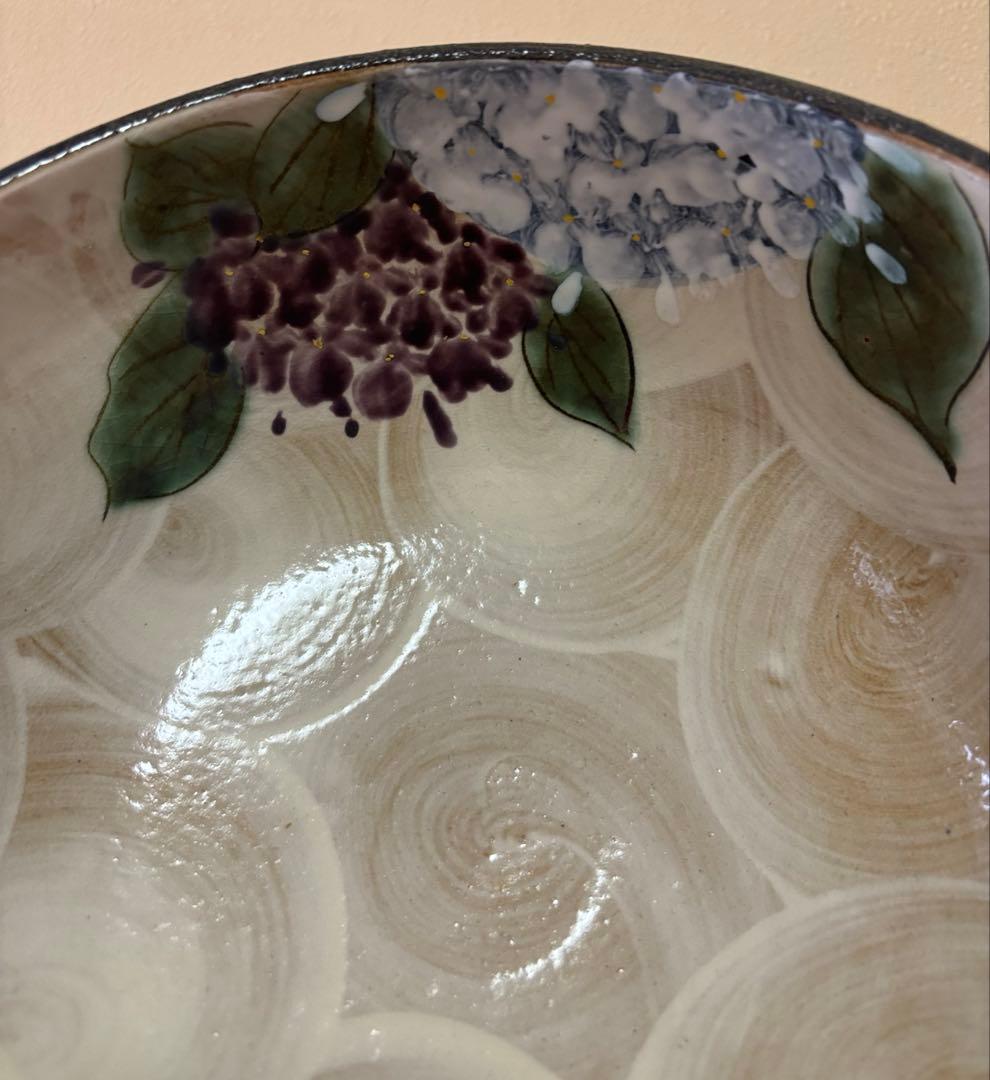 京焼 陶葊 土渕 陶あん窯 大鉢 色絵付け 紫陽花柄 直径約21cm 1個