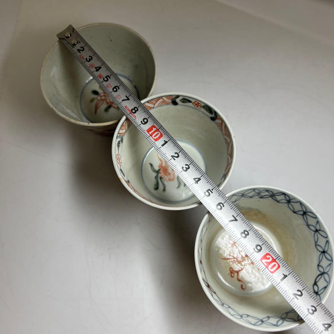 専用　古伊万里VOC赤絵そば猪口等3客口径約7.5~8㎝　東Y8-0402☆2F