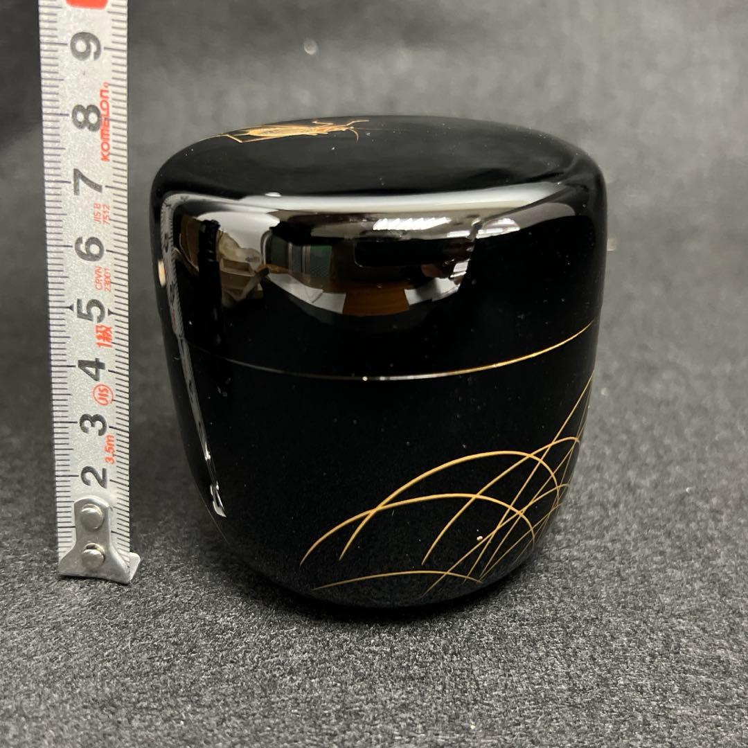 美品　鈴谷鐡五郎　鈴虫蒔絵棗　共箱　高さ7㎝　東Y8-0224☆2F