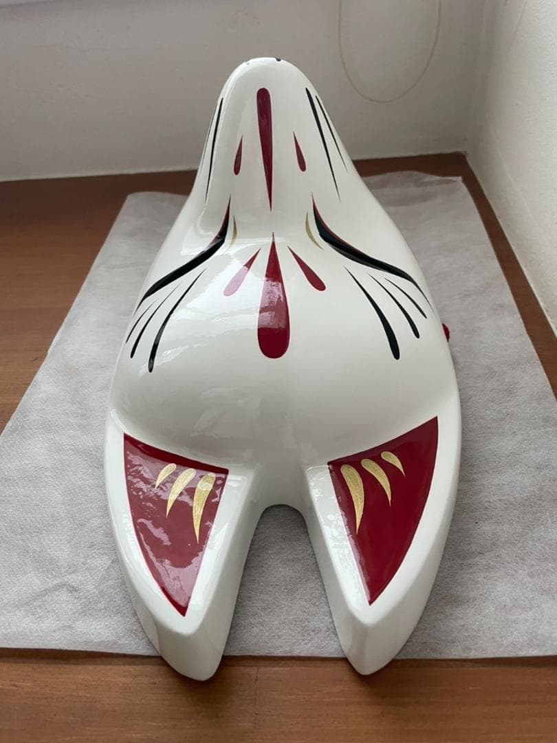 狐面堂　狐面　鈴稲　白　中サイズ　狐の面 白赤