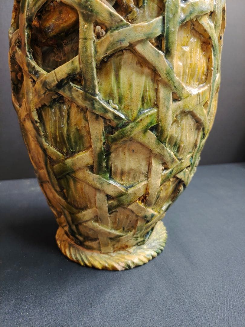 希少！ 籠型花瓶　天山作　蟹　最高傑作　飾壺　花器　時代物　華道具　古美術　共箱