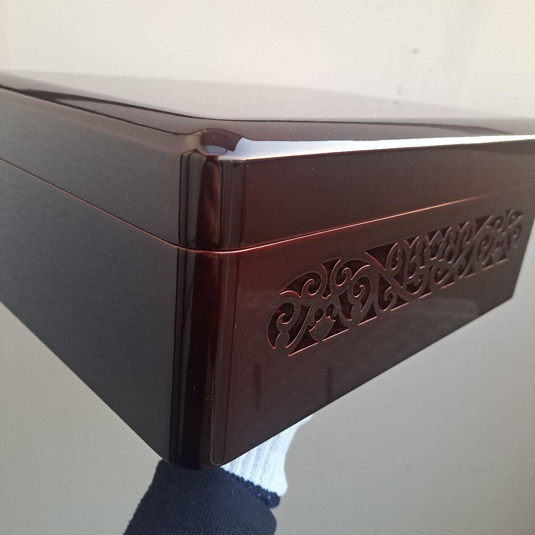 【透かし彫り　文箱】天然木製　溜塗　長期保管品