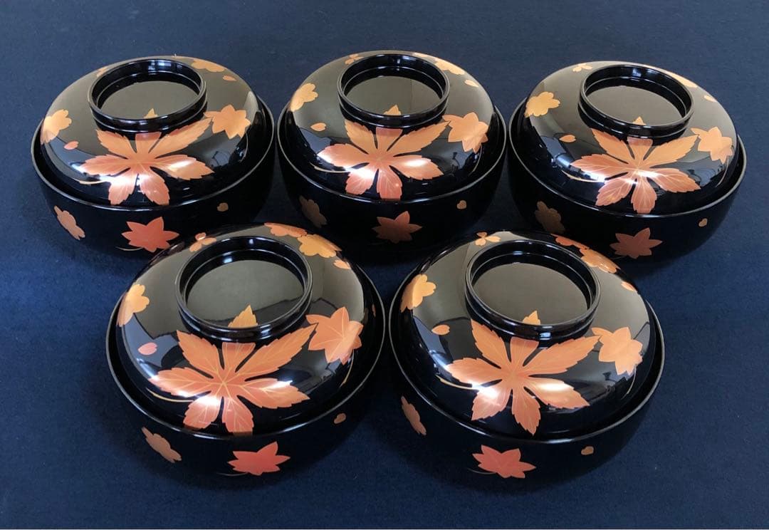 割引‼️《レ》輪島塗 嵐山蒔絵 煮物椀5客 木製漆器 木箱　251104う3