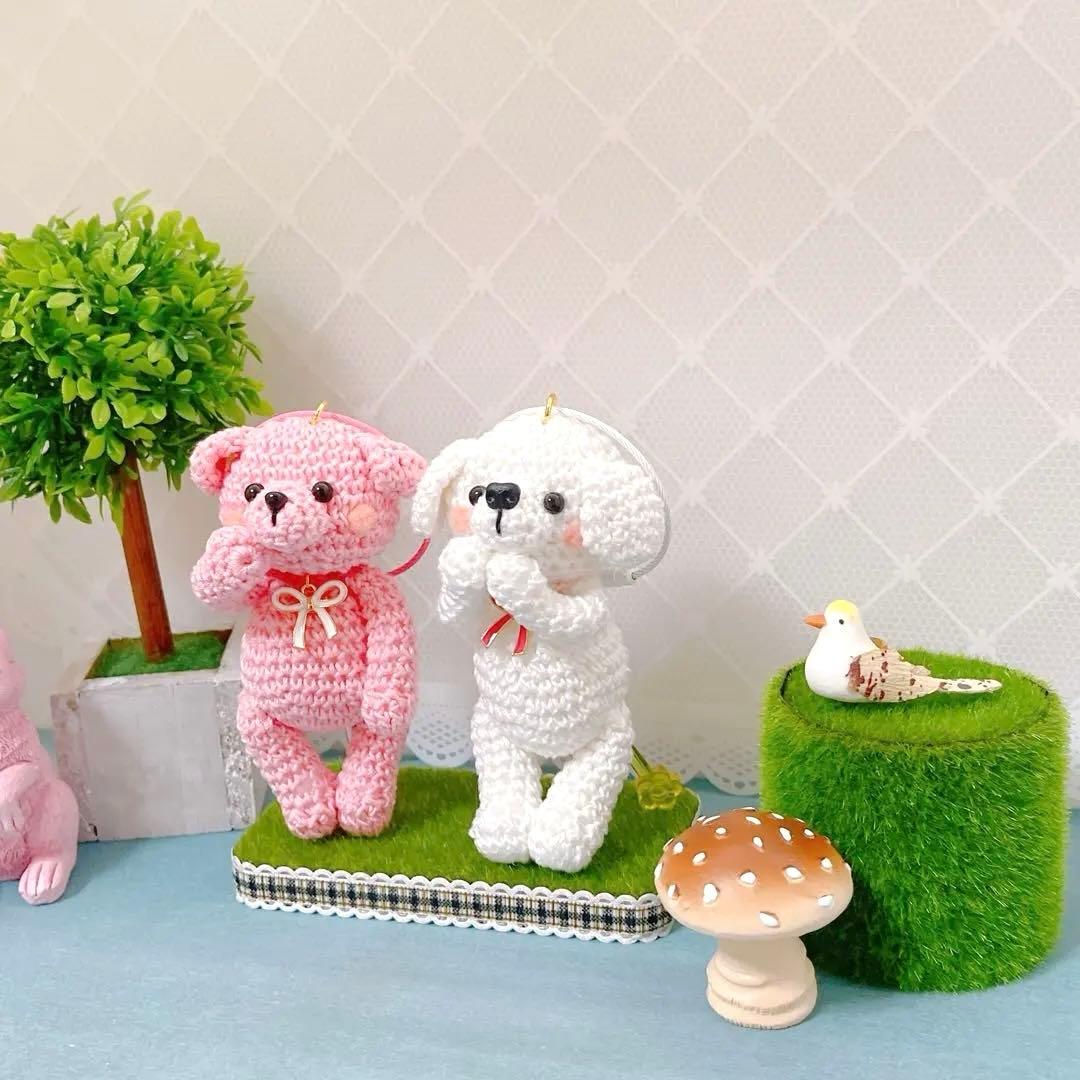 あみぐるみ　ぐふふっと仲良しコロピンクまるちゃんとコロ白ぷーちゃんのキーホルダー