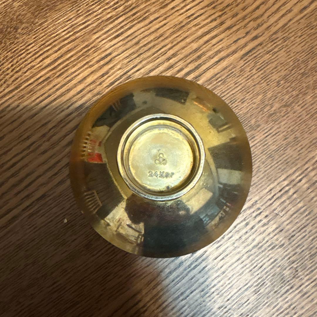 虎彫刻 24金メッキ 盃　24kgp