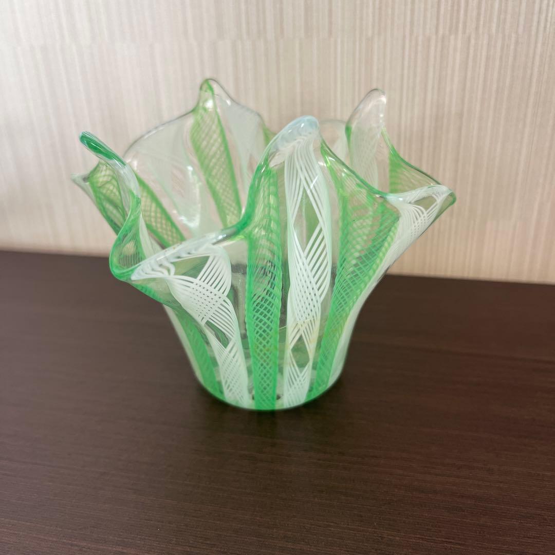 MURANO　ムラノガラス　レースバスケット　グリーン　ベネチアン　ITALY
