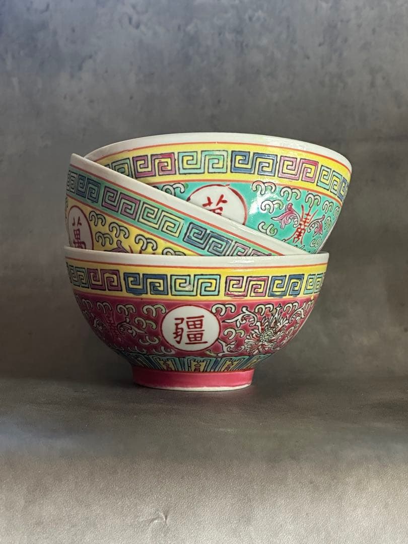 【茶碗＆れんげ３色セット／新品未使用】景徳鎮/汁碗