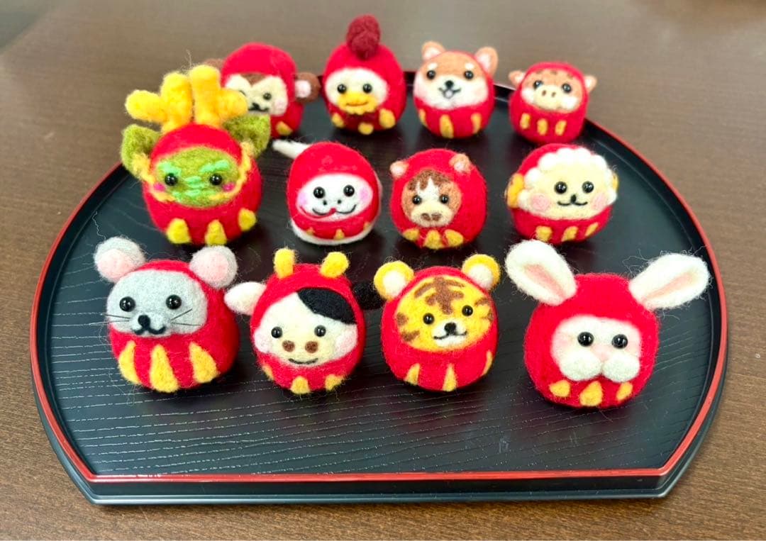 干支ダルマの置物飾り【十二支セット】（羊毛フェルトハンドメイド）