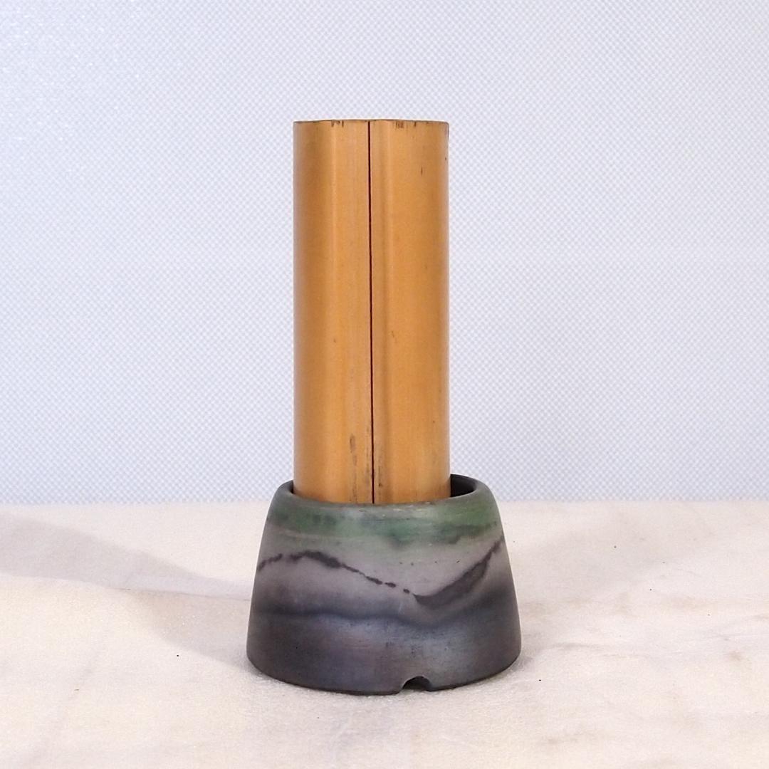 【骨董・良品】黒柿 煙草盆/莨盆＆永楽年製/青磁 火入れ＆竹筒＆筒台 5点セット