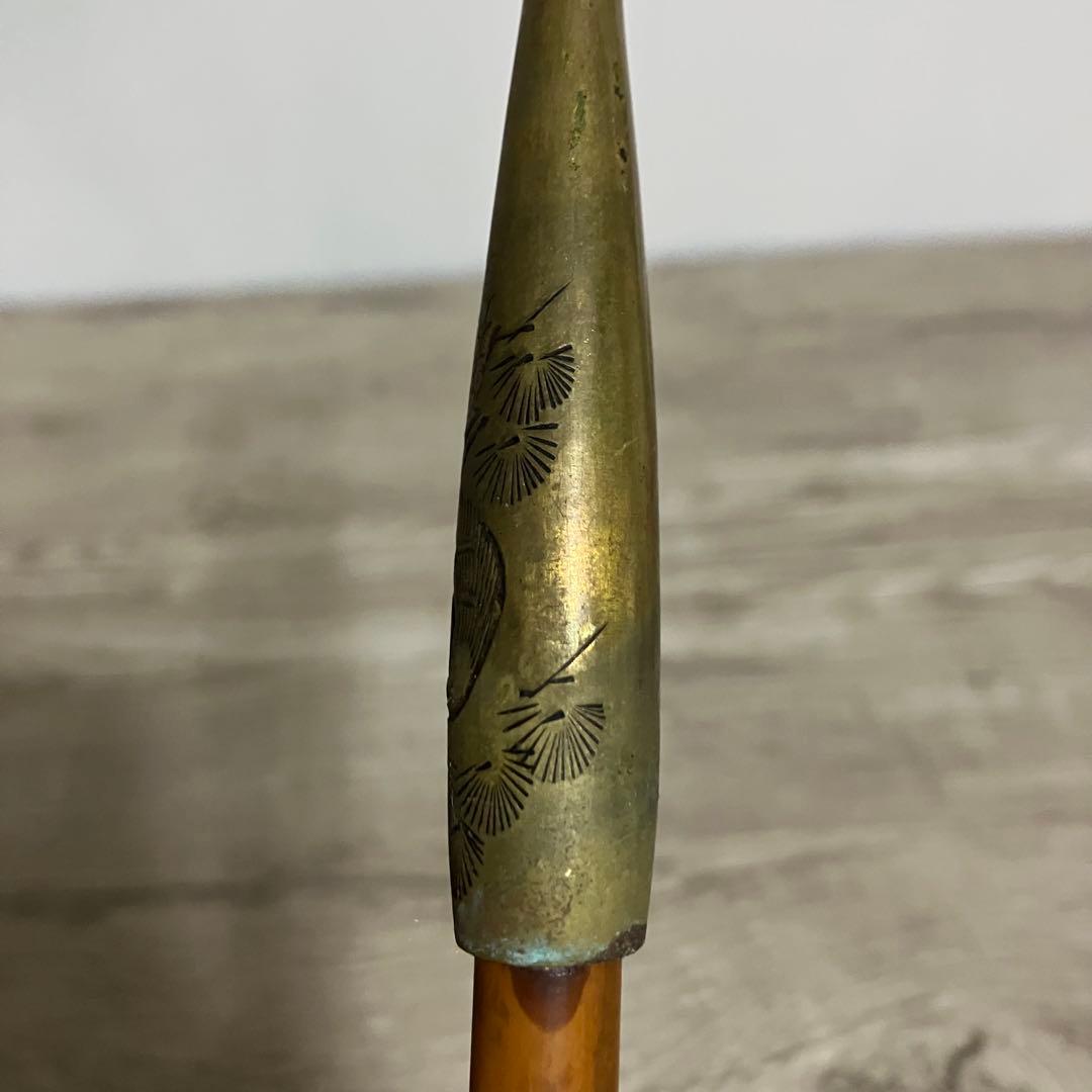 3F 【骨董】時代物 煙管 鷹と松の彫刻 真鍮 羅宇煙管 喫煙具 レトロ