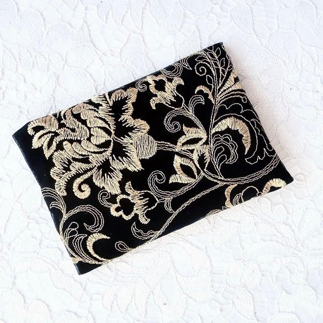 ポケットティッシュカバー BLACK×GOLD ハンドメイド