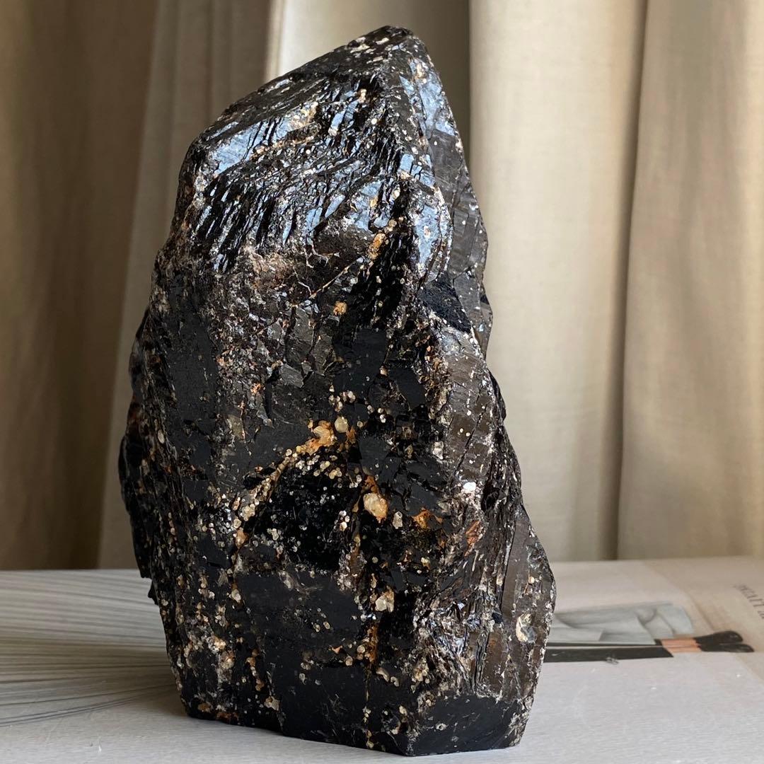 【 天然石 中国 山東省産 黒水晶 モリオン 原石 ポイント 置物 約1.4kg