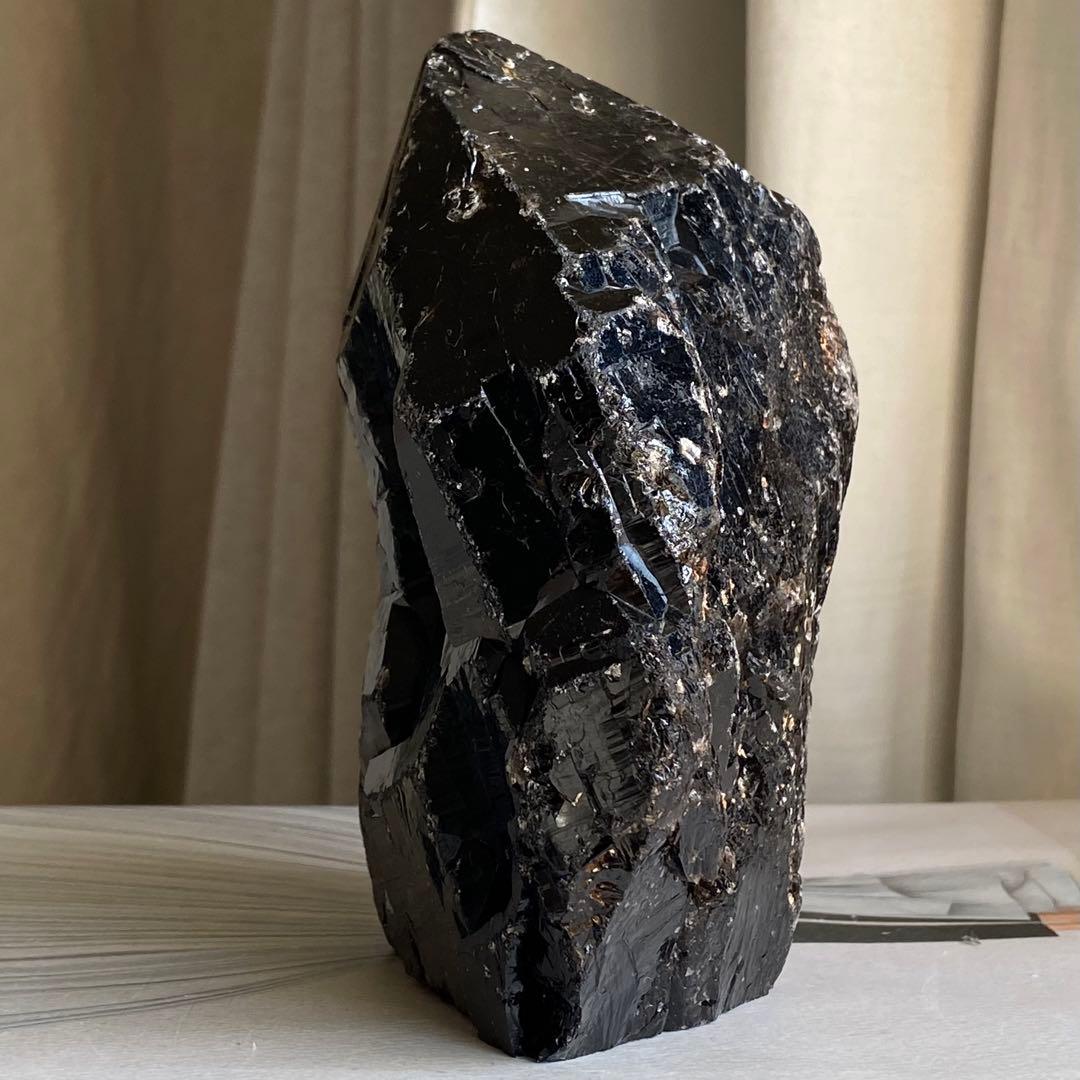 【 天然石 中国 山東省産 黒水晶 モリオン 原石 ポイント 置物 約1.4kg