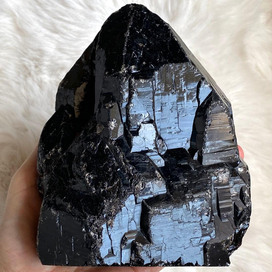【 天然石 中国 山東省産 黒水晶 モリオン 原石 ポイント 置物 約1.4kg