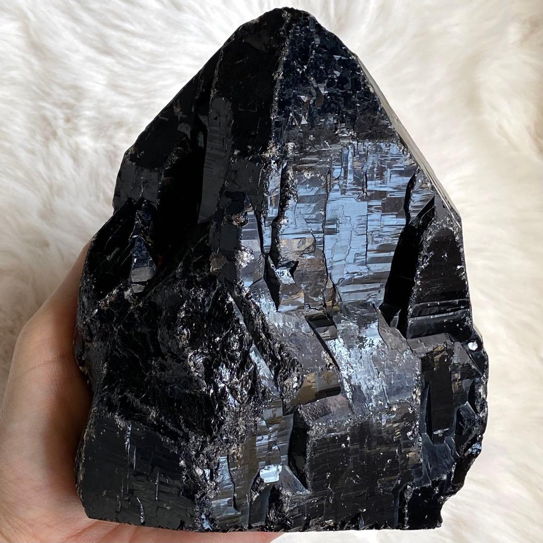 【 天然石 中国 山東省産 黒水晶 モリオン 原石 ポイント 置物 約1.4kg