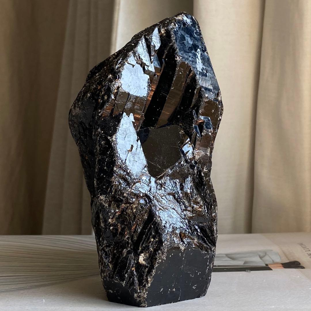 【 天然石 中国 山東省産 黒水晶 モリオン 原石 ポイント 置物 約1.4kg