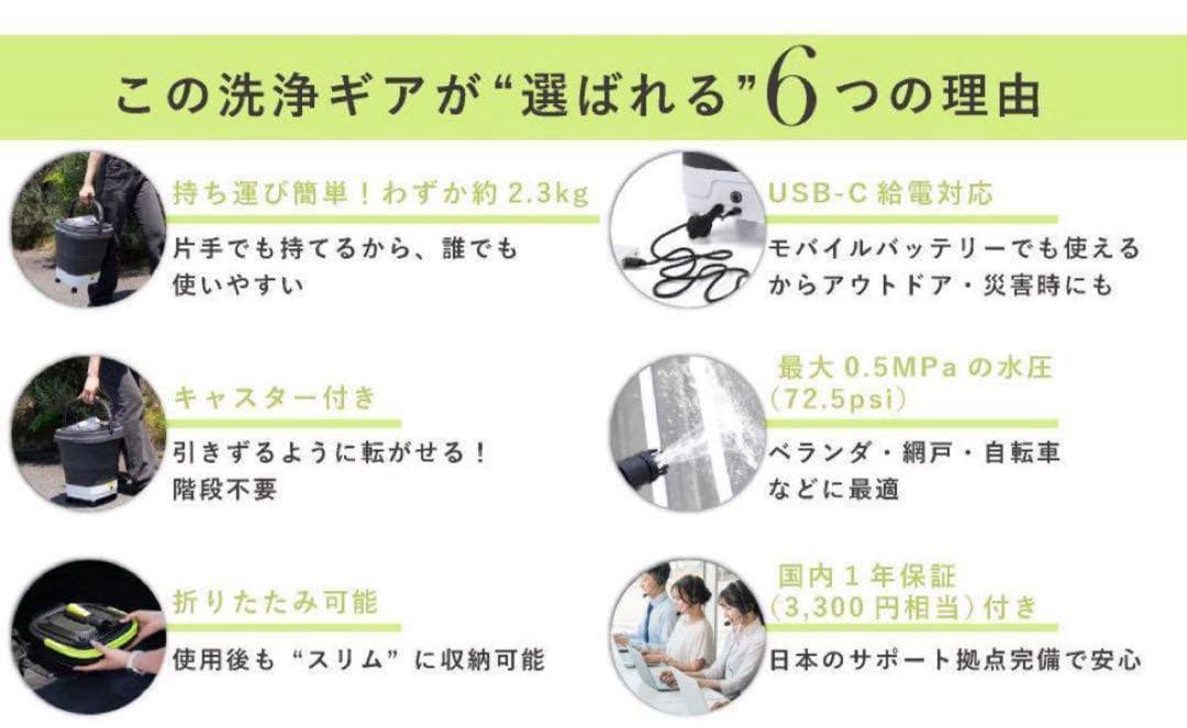 高圧洗浄機 キャスター付きポータブル洗浄機 ライムグリーン