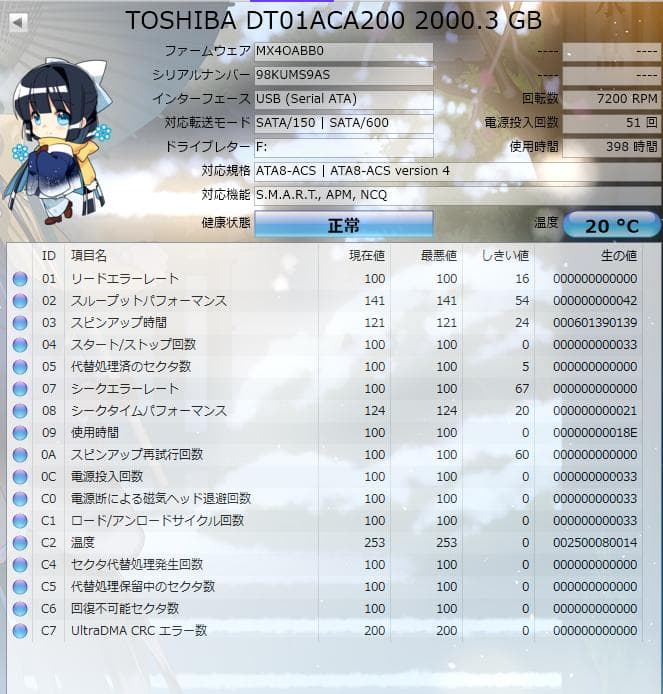 【動作品】TOSHIBA HDD 2.0TB ×2台セット【中古】