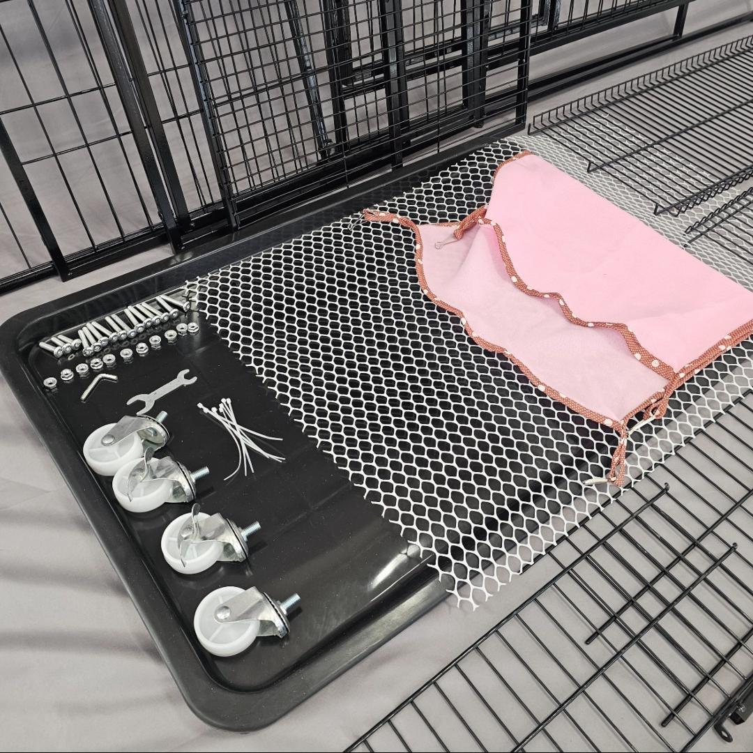 3段 キャットゲージ 大型 猫ケージ ブラック ケージ留守番用 扉付き 掃除