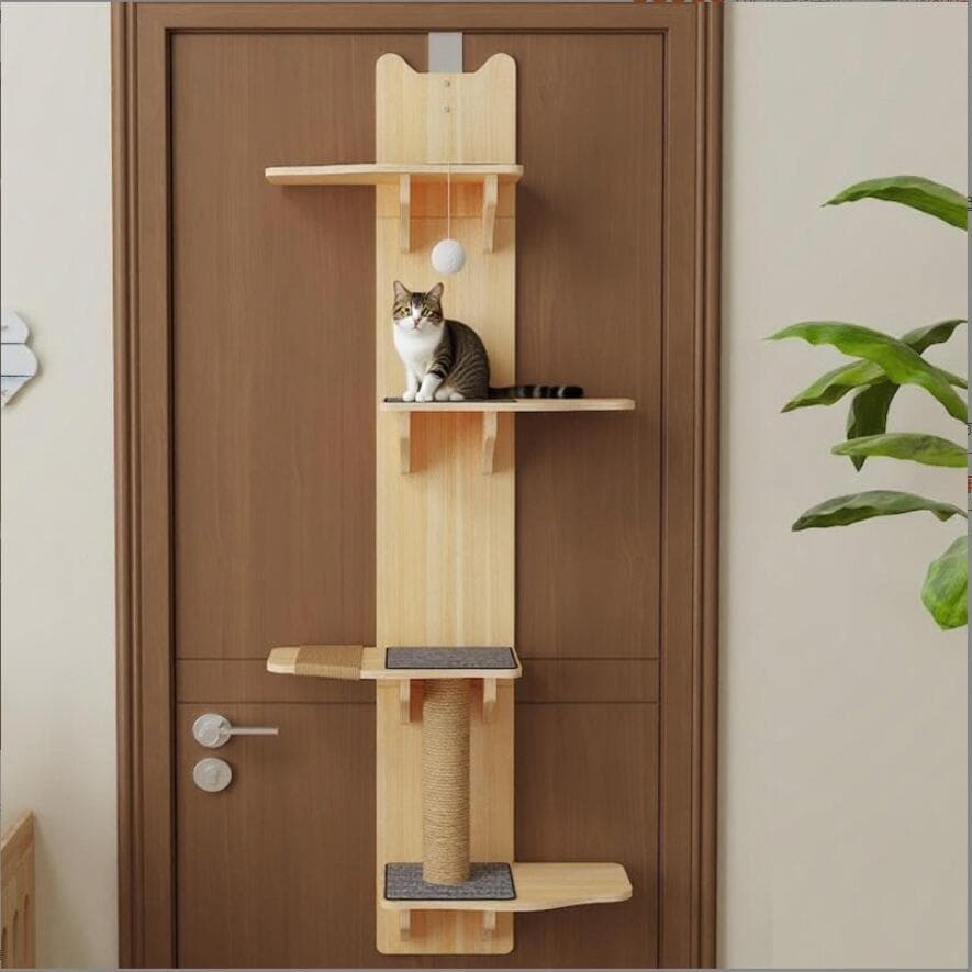 【さくらそうベージ】キャットステップ 木製 ドア掛け キャットタワースリム