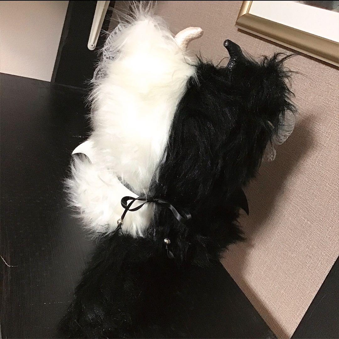 【133】ねこ　黒&白　デビルハーフ　おすわり　ぬい服　16cm 着ぐるみ