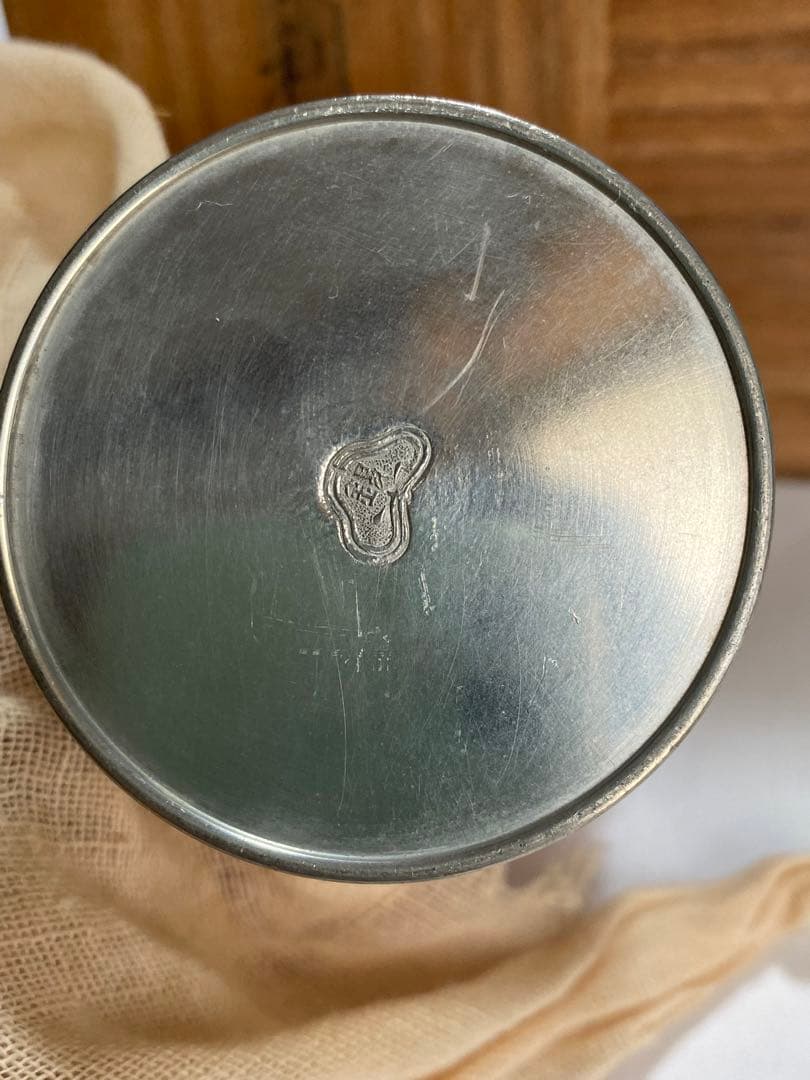 【昭和三年五月購入】錫半 千呂利 一対 刻印有 木箱入 錫酒器 純度97％以上