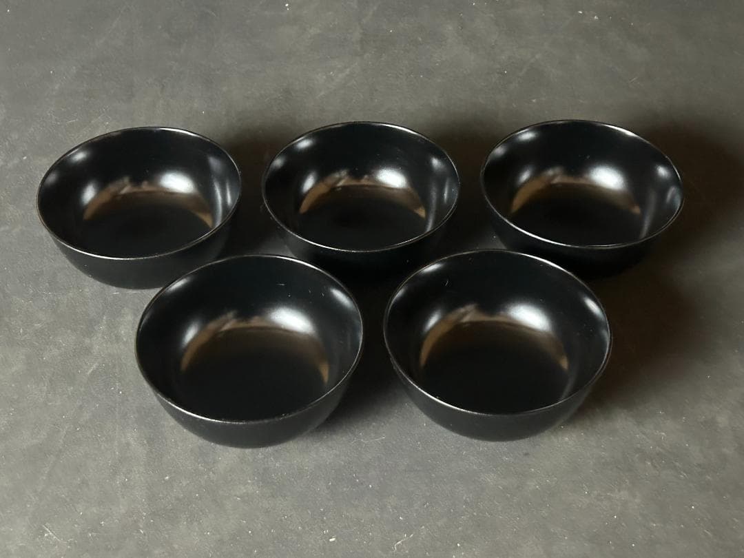 蝋色黒地布着堅地 四ッ入子椀 5客 茶懐石道具 s30