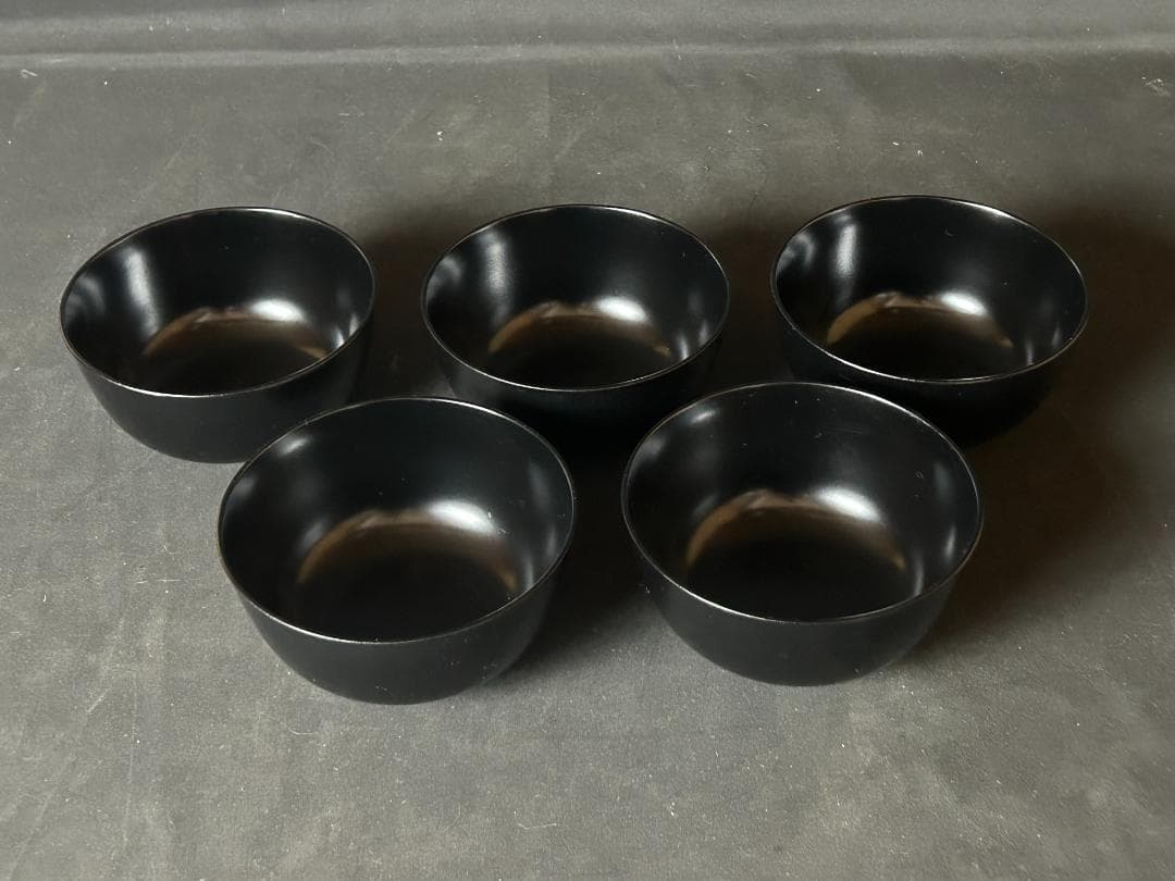 蝋色黒地布着堅地 四ッ入子椀 5客 茶懐石道具 s30