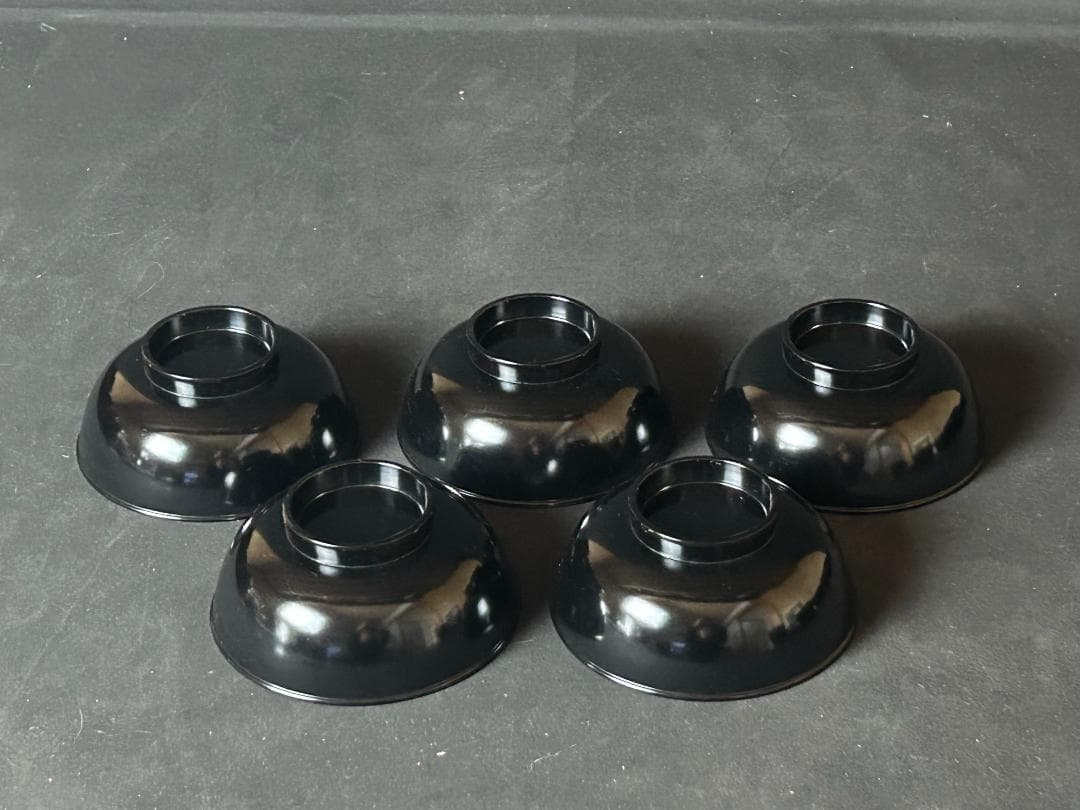 蝋色黒地布着堅地 四ッ入子椀 5客 茶懐石道具 s30