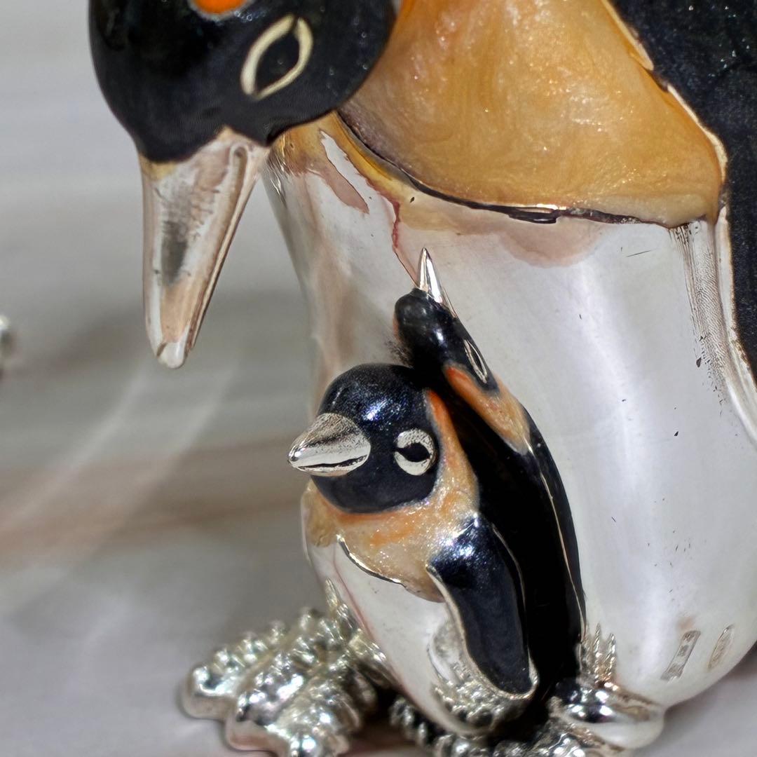 サツルノ Saturno　シルバー925　エナメル　ペンギン　親子　 置物